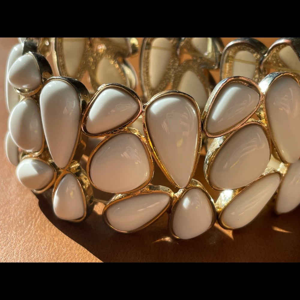 Wide Gold Tone Bracelet with Porcelain Beads